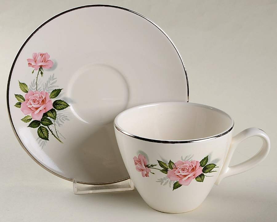 Summer Rose Platinum Flat Cup & Saucer Set by Taylor, Smith & Taylor (Ts&T)-1