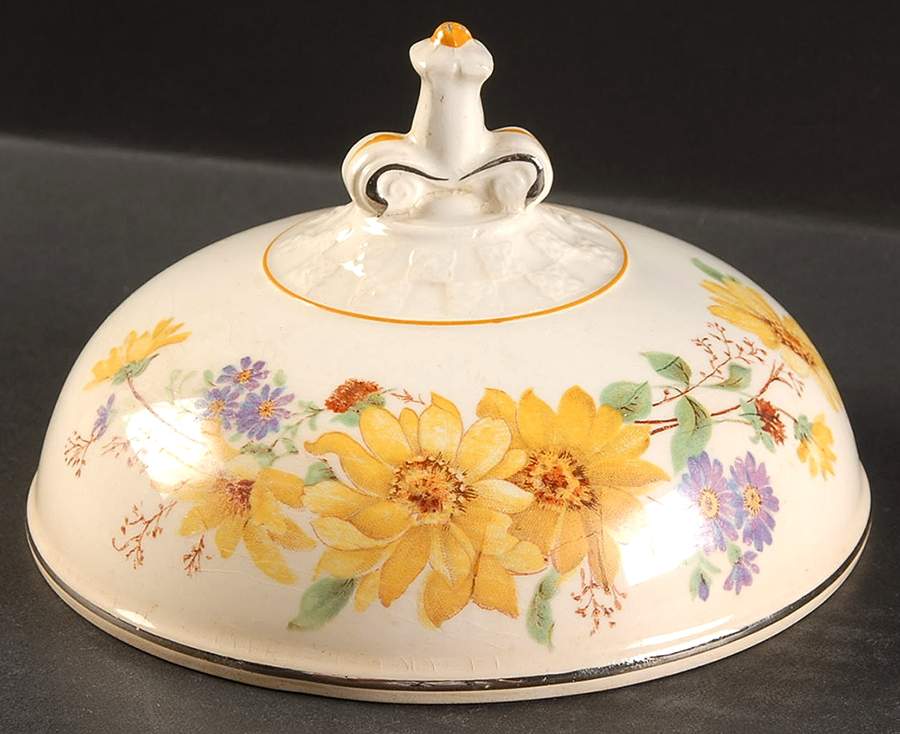 Daisies Beverly (Yellow Verge) Lid for Round Butter by Taylor, Smith & Taylor (Ts&T)-1