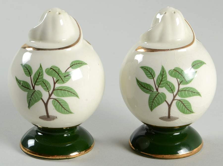 Coffee Tree (Green Rim, Gold Trim) Salt & Pepper Set by Taylor, Smith & Taylor (Ts&T)-1