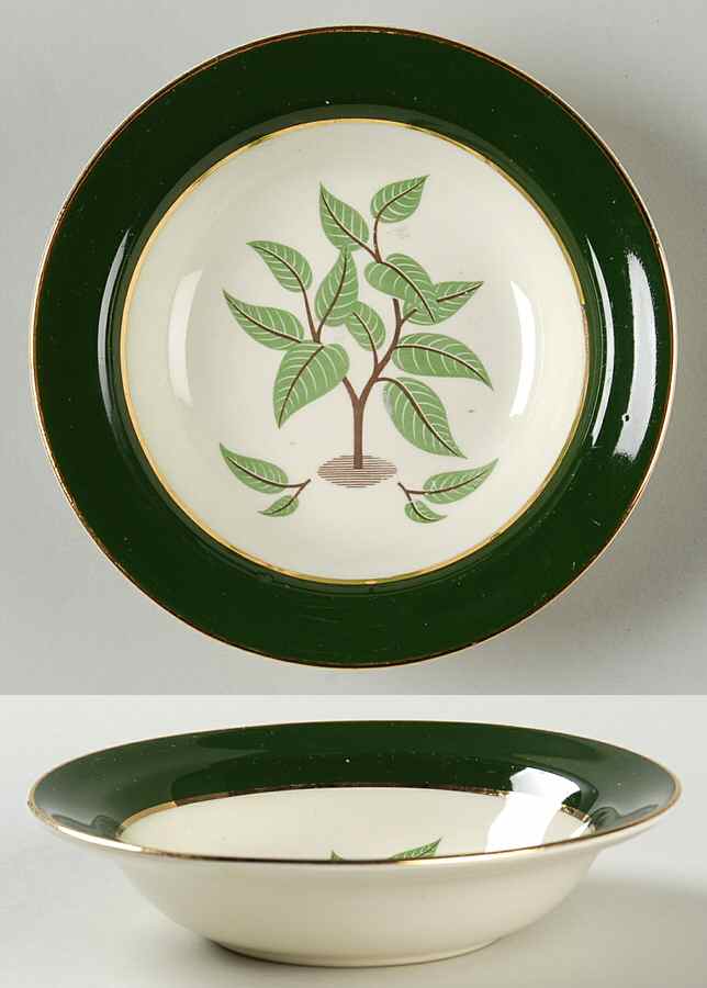 Coffee Tree (Green Rim, Gold Trim) Fruit/Dessert (Sauce) Bowl by Taylor, Smith & Taylor (Ts&T)-1