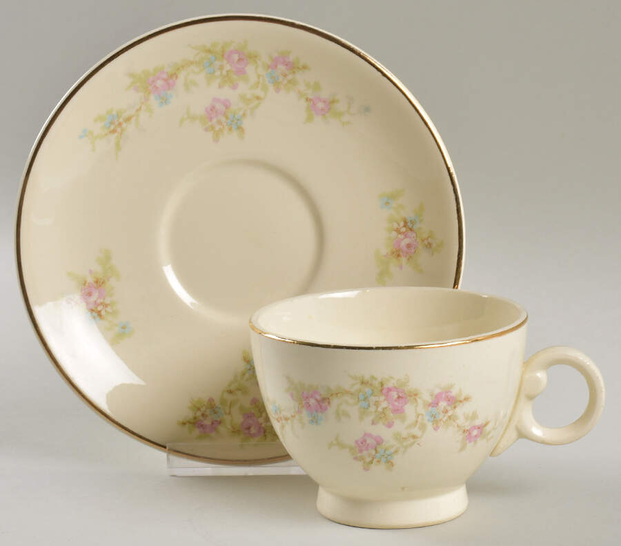 1697 (Smooth) Footed Cup & Saucer Set by Taylor, Smith & Taylor (Ts&T)-1