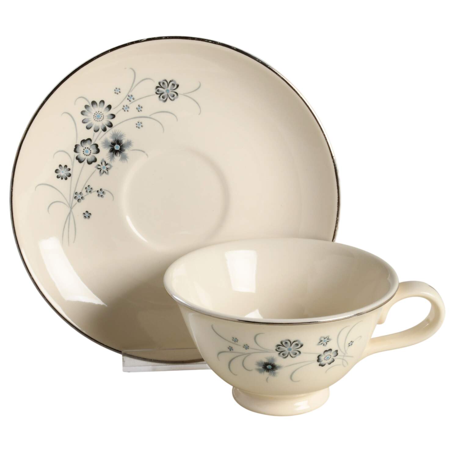 Silver Mist Footed Cup & Saucer Set by Taylor, Smith & Taylor (Ts&T)-1