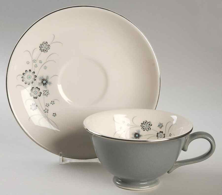 Silver Mist Footed Cup & Saucer Set by Taylor, Smith & Taylor (Ts&T)-1