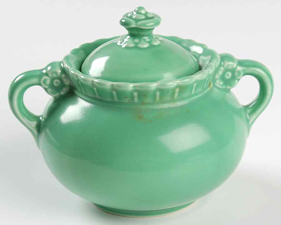 Vistosa Green Sugar Bowl & Lid by Taylor, Smith & Taylor (Ts&T)-1