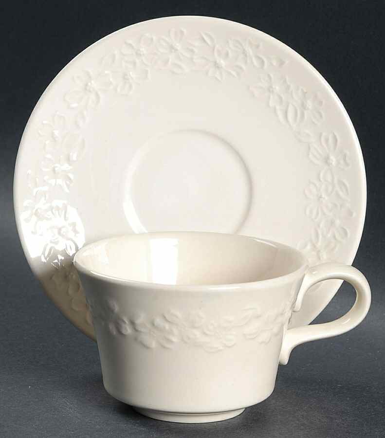 White Dogwood Flat Cup & Saucer Set by Taylor, Smith & Taylor (Ts&T)-1