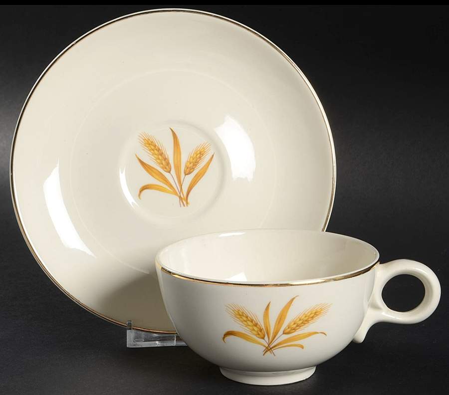 Wheat Flat Cup & Saucer Set by Taylor, Smith & Taylor (Ts&T)-1