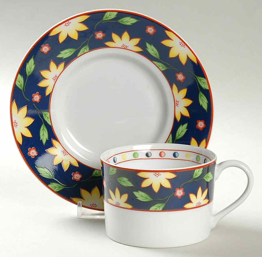 Primavera Blue Flat Cup & Saucer Set by Taitu-1