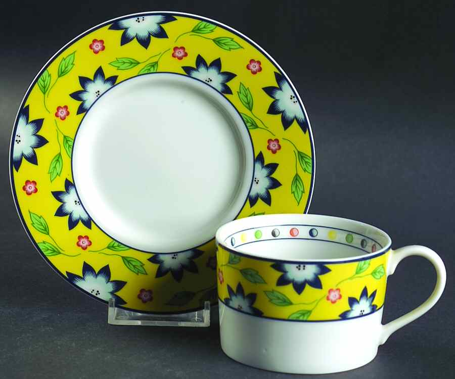Primavera Yellow Flat Cup & Saucer Set by Taitu-1