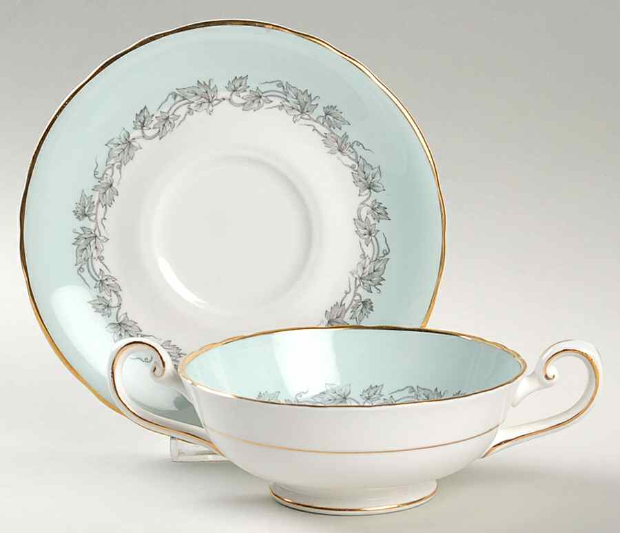 Aristocrat (Light Green) Footed Cream Soup Bowl & Saucer Set by Tuscan - Royal Tuscan-1