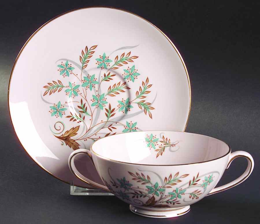 Blue Star (Pink Background) Footed Cream Soup Bowl & Saucer Set by Tuscan - Royal Tuscan-1