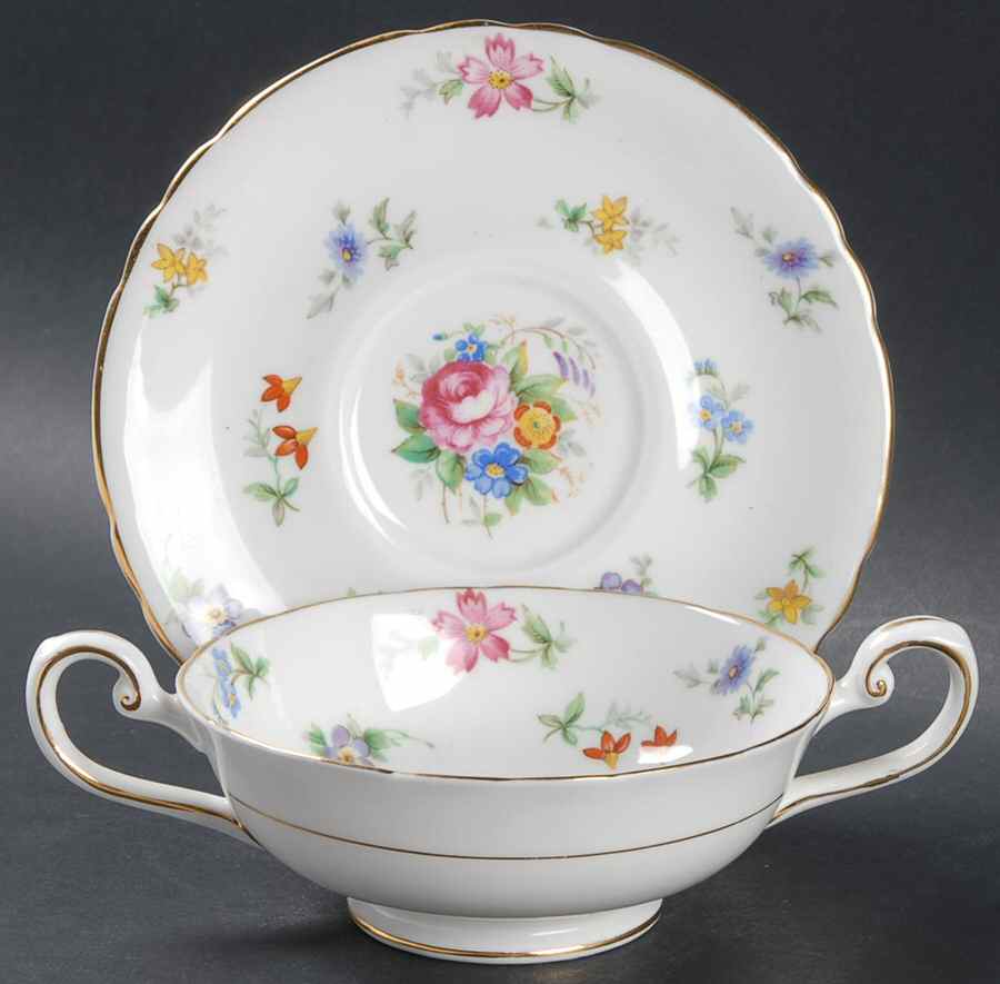 Bouquet Footed Cream Soup Bowl & Saucer Set by Tuscan - Royal Tuscan-1