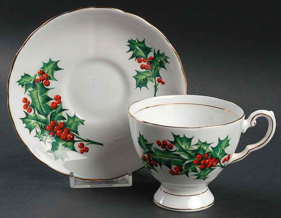 December Holly Footed Cup & Saucer Set by Tuscan - Royal Tuscan-1