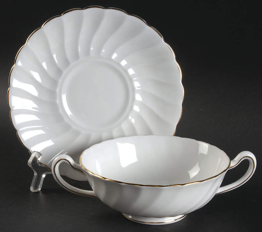 Dover (Gold Trim) Footed Cream Soup Bowl & Saucer Set by Tuscan - Royal Tuscan-1