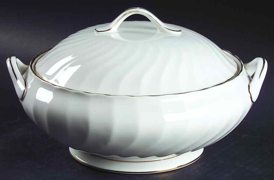 Dover (Gold Trim) Round Covered Vegetable by Tuscan - Royal Tuscan-1