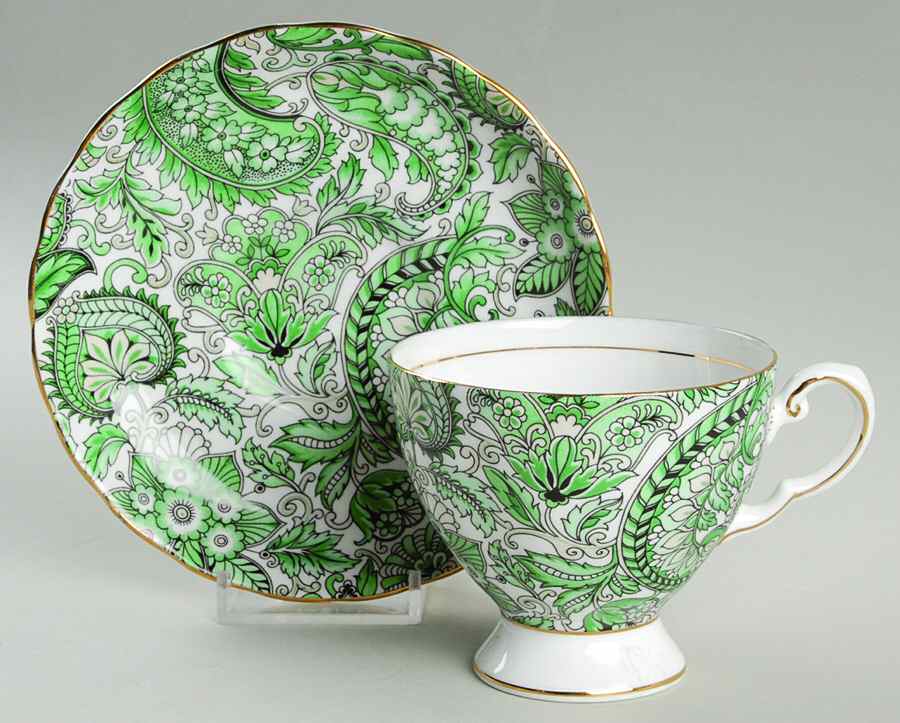 Green Paisley Footed Cup & Saucer Set by Tuscan - Royal Tuscan-1
