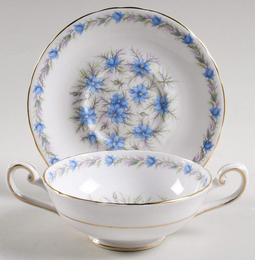 Love In The Mist Blue Cream Soup Bowl & Saucer Set by Tuscan - Royal Tuscan-1