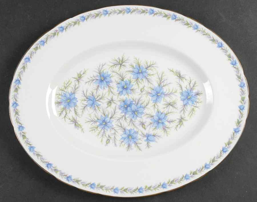 Love In The Mist Blue 13" Oval Serving Platter by Tuscan - Royal Tuscan-1