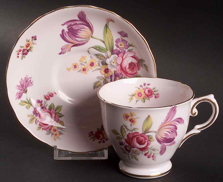 Montrose (Rim, Lt Pink Background) Footed Cup & Saucer Set by Tuscan - Royal Tuscan-1
