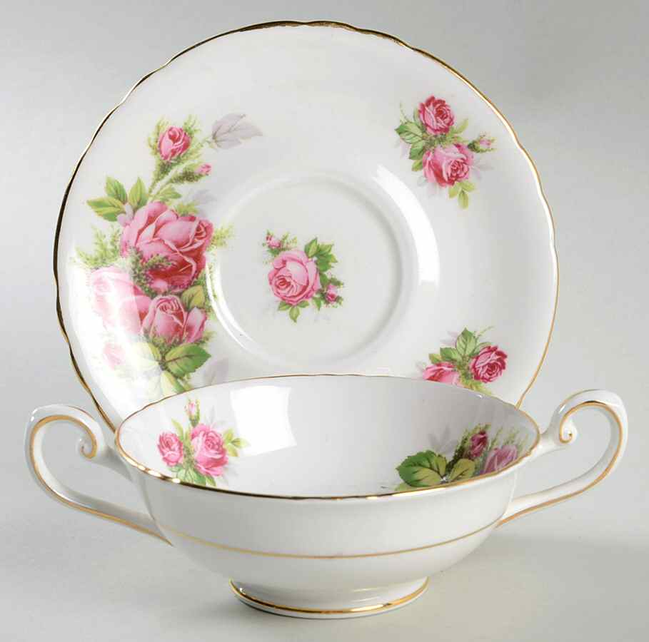 Moss Rose Footed Cream Soup Bowl & Saucer Set by Tuscan - Royal Tuscan-1