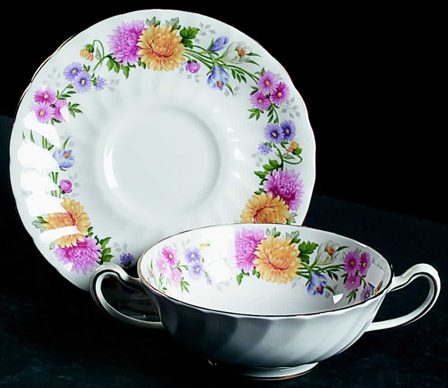September Song Footed Cream Soup Bowl & Saucer Set by Tuscan - Royal Tuscan-1