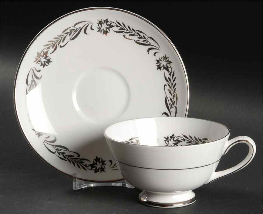 Silver Heritage Footed Cup & Saucer Set by Tuscan - Royal Tuscan-1