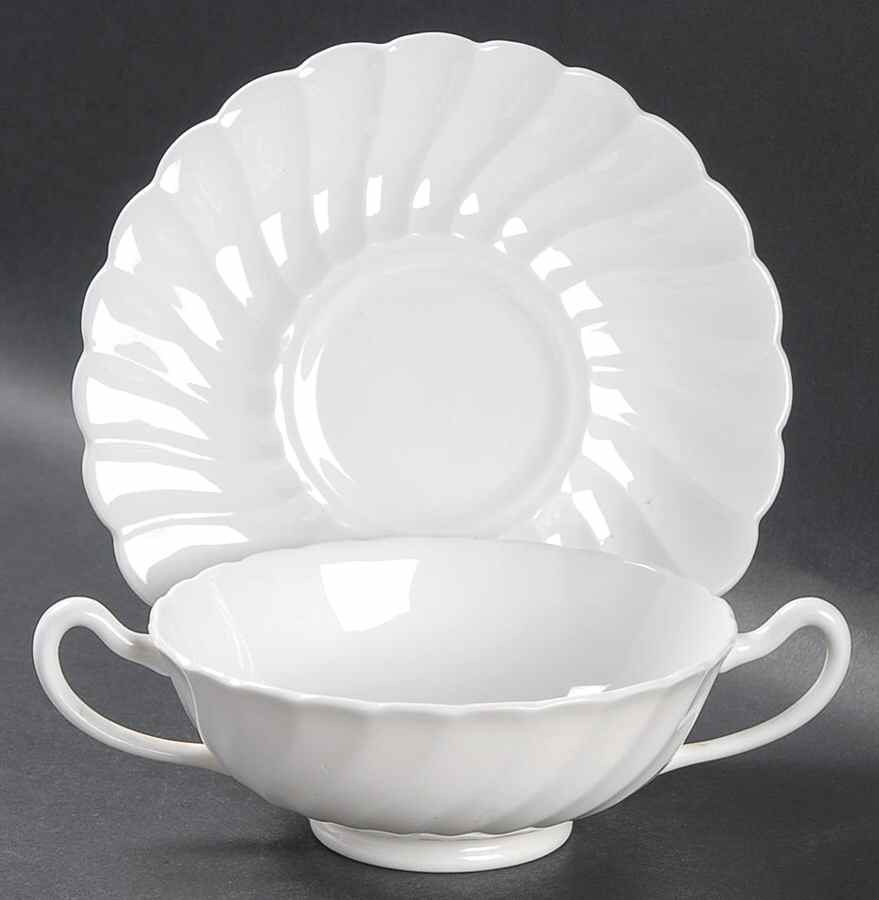 Whitecliffe Footed Cream Soup Bowl & Saucer Set by Tuscan - Royal Tuscan-1