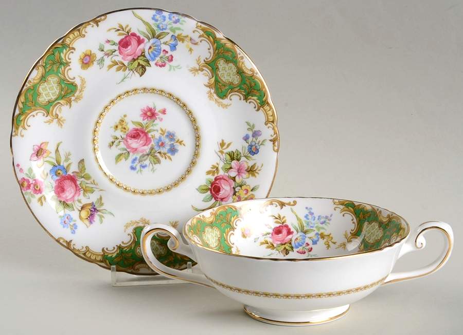Windsor Green Footed Cream Soup Bowl & Saucer Set by Tuscan - Royal Tuscan-1