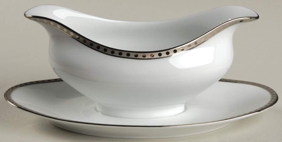 Platinum Band Gravy Boat with Attached Underplate by Tiffany-1