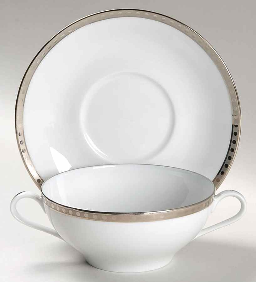 Platinum Band Flat Cream Soup Bowl & Saucer Set by Tiffany-1