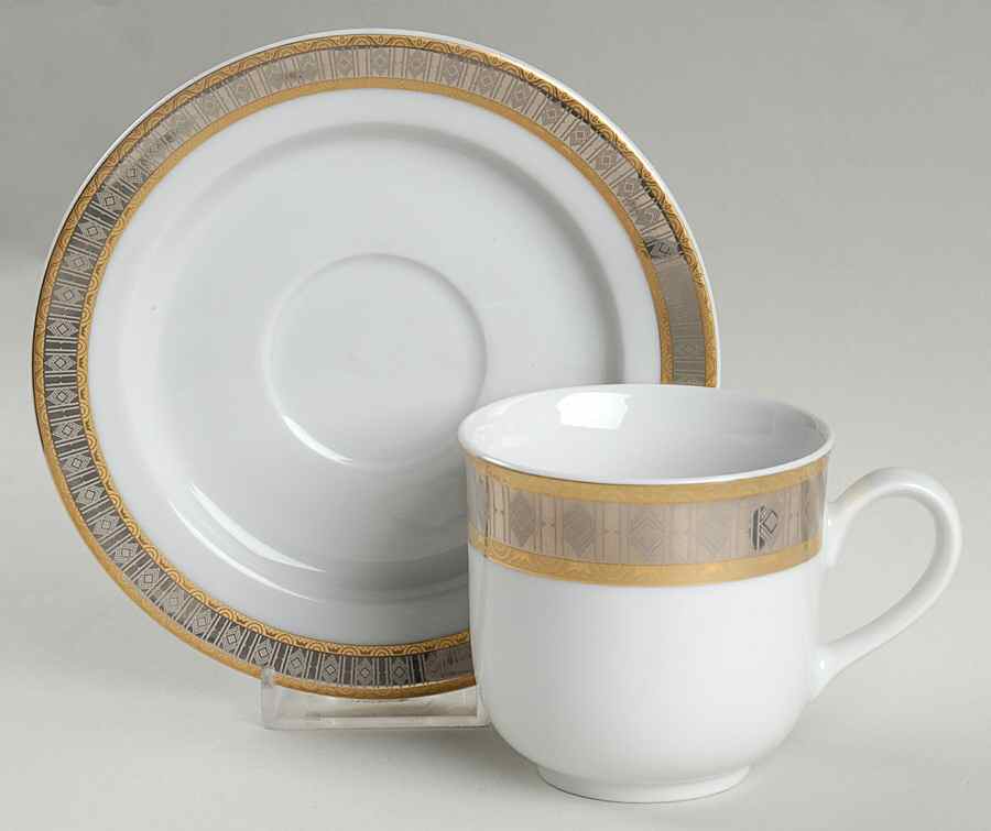 Platinum with Gold Footed Cup & Saucer Set by Thun-1