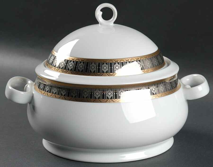 Platinum with Gold Round Covered Vegetable by Thun-1