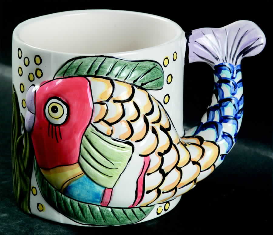 Pescada (Blue Trim) Embossed Mug by Tabletops Unlimited-1