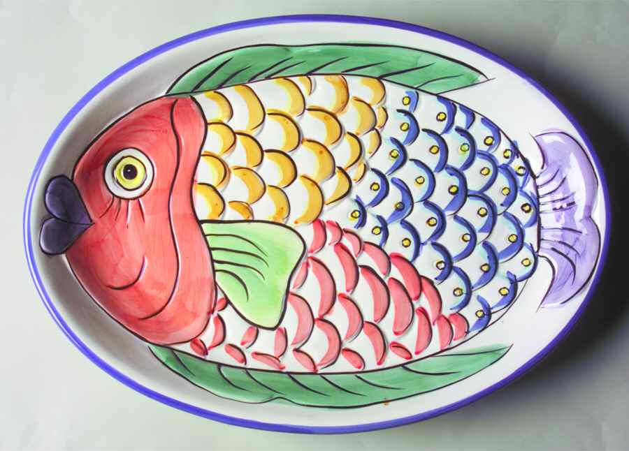 Pescada (Blue Trim) 15" Oval Serving Platter by Tabletops Unlimited-1