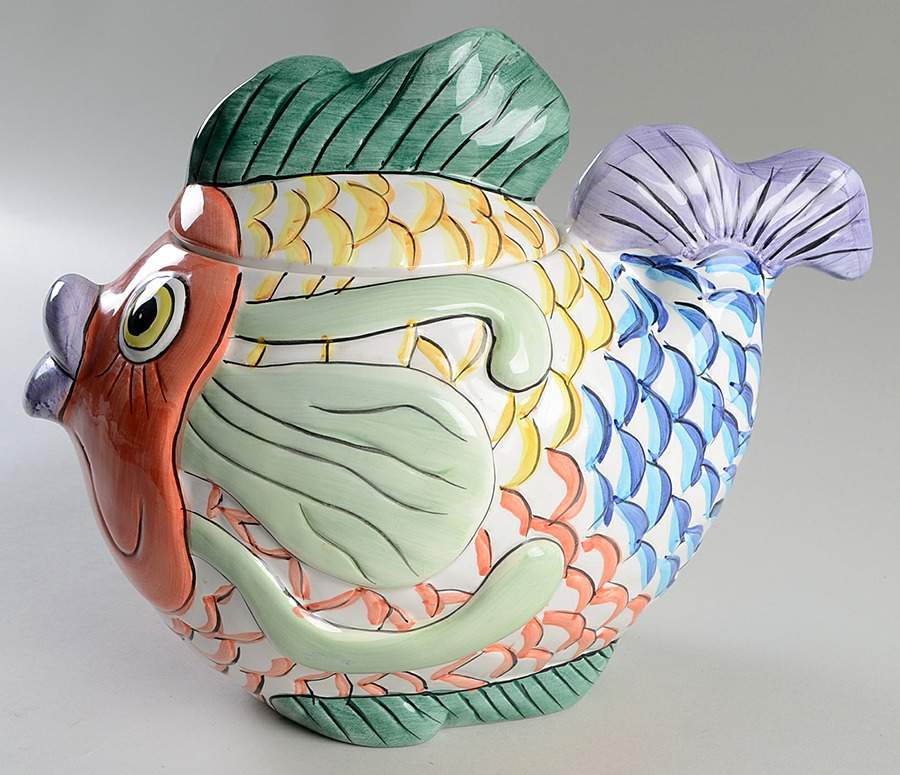 Pescada (Blue Trim) Figural Cookie Jar & Lid by Tabletops Unlimited-1