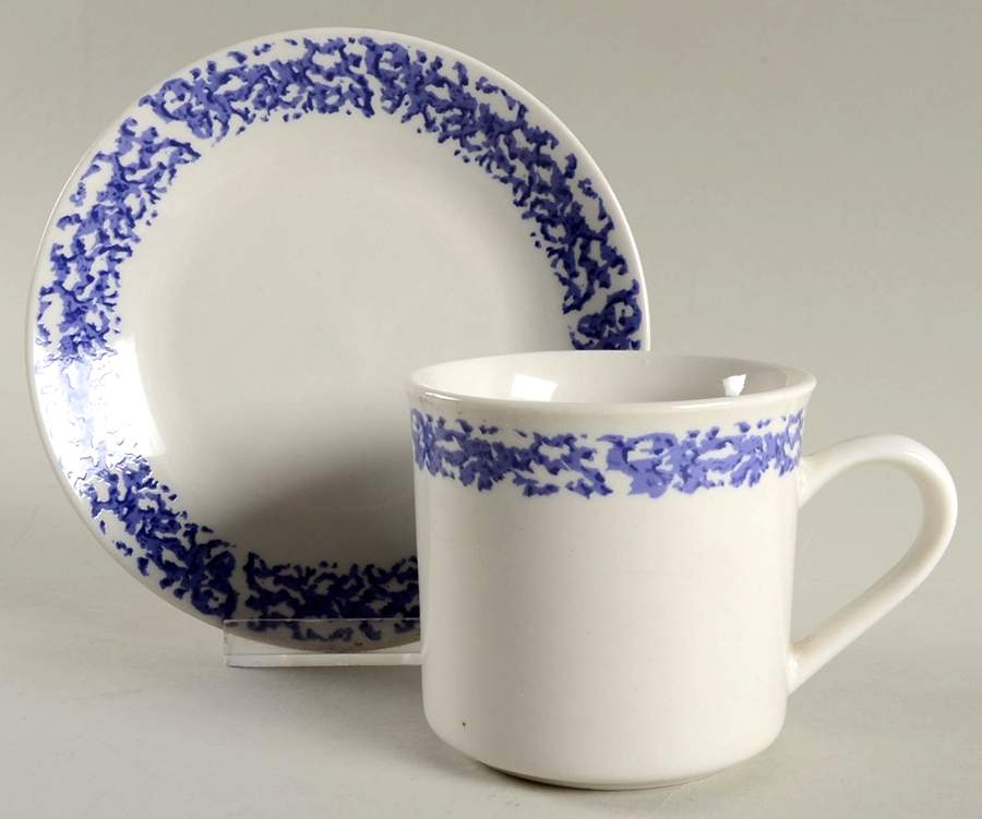 Sponge Blue Flat Cup & Saucer Set by Tabletops Unlimited-1