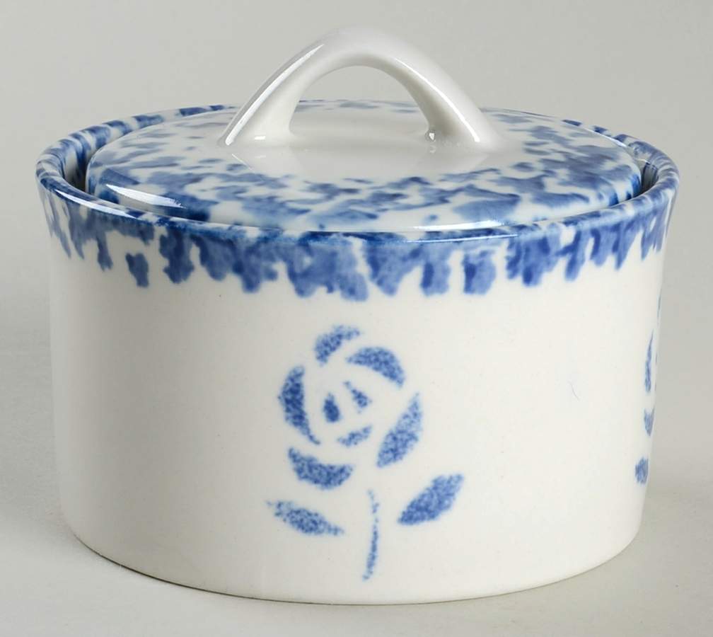 Sponge Blue Sugar Bowl & Lid by Tabletops Unlimited-1