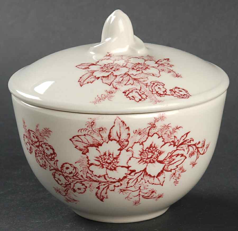 Dogwood Pink (Coupe, Smooth, White) Sugar Bowl & Lid by Taylor, Smith & Taylor (Ts&T)-1