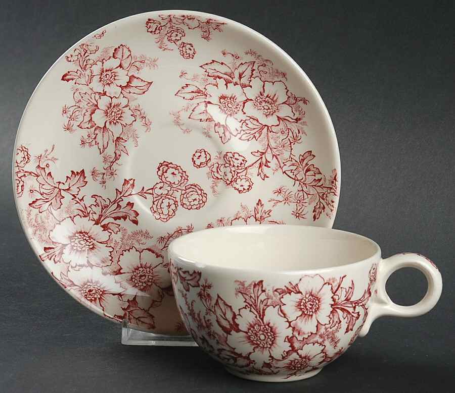 Dogwood Pink (Coupe, Smooth, White) Flat Cup & Saucer Set by Taylor, Smith & Taylor (Ts&T)-1
