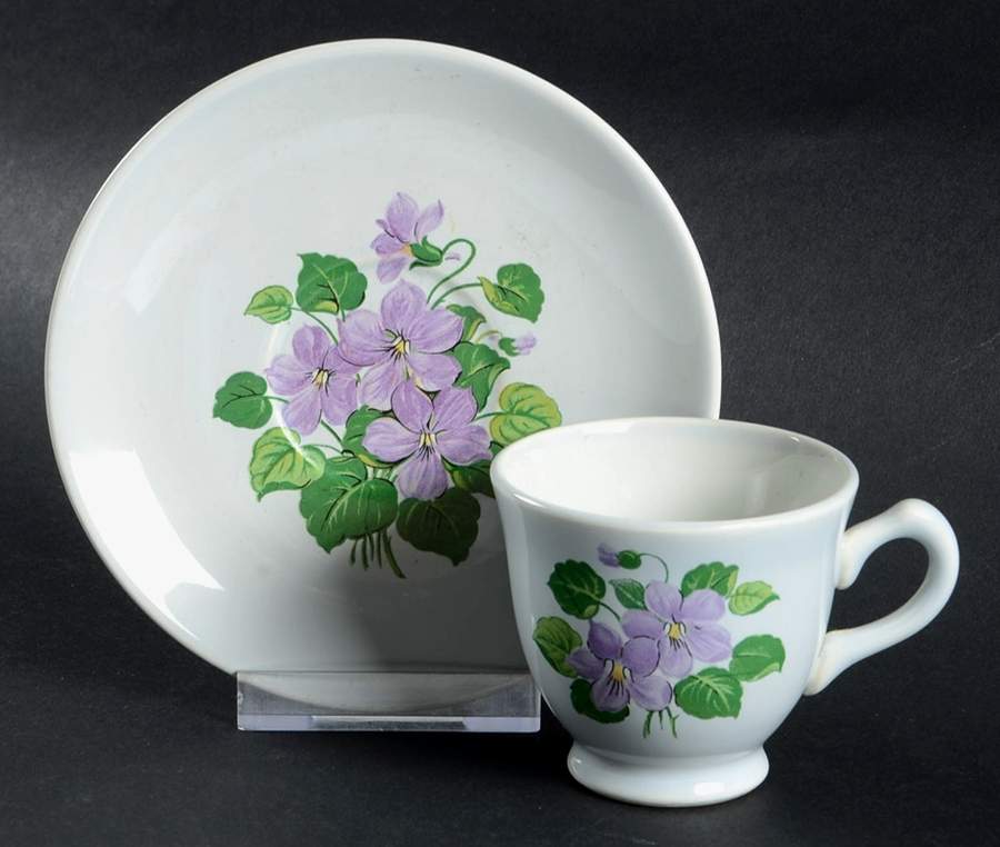 Marsh Violet Luray Footed Demitasse Cup & Saucer Set by Taylor, Smith & Taylor (Ts&T)-1