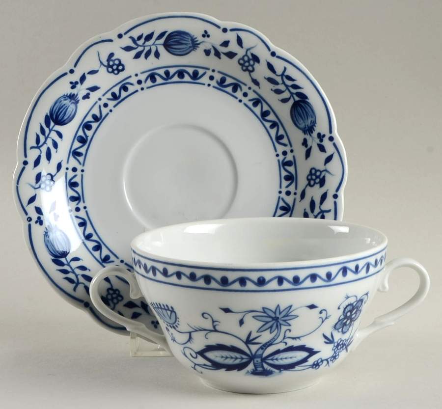 Zwiebelmuster Flat Cream Soup Bowl & Saucer Set by Triptis-1