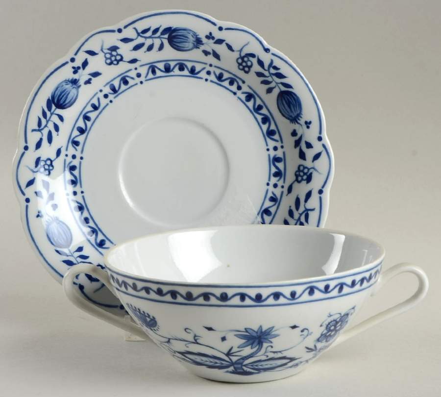 Zwiebelmuster Flat Cream Soup Bowl & Saucer Set by Triptis-1