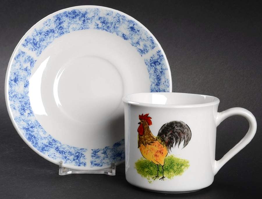 Country Barn Rooster Flat Cup & Saucer Set by Tabletops Unlimited-1