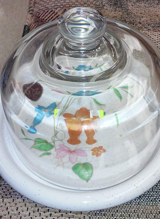 Poppy (Off White Background) Cheese Dish W/Glass Dome by Treasure Craft-1