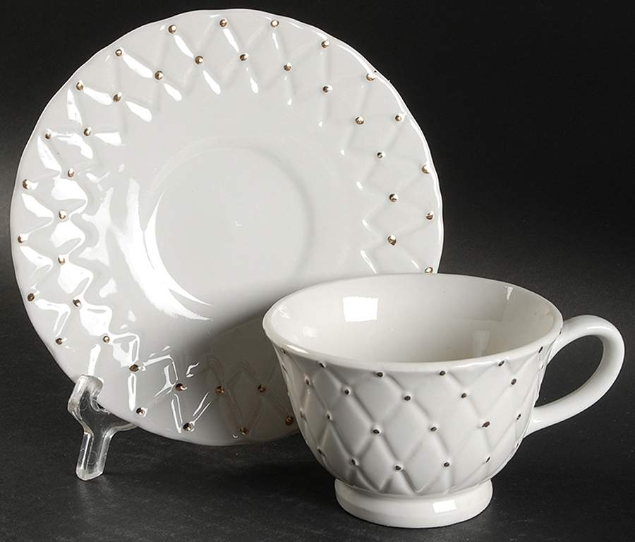 Golden Quilt Footed Cup & Saucer Set by Tabletops Unlimited-1