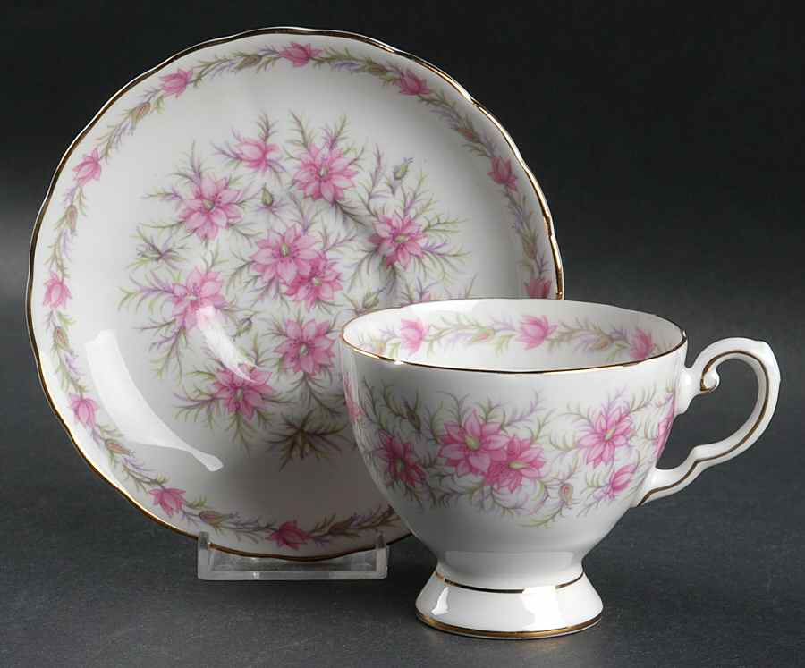 Love In The Mist Pink Footed Cup & Saucer Set by Tuscan - Royal Tuscan-1