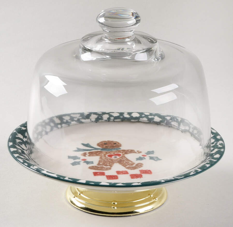 Gingerbread 6 1/2"-7 1/2" Footed Cheese Plate w/ Glass Dome HC by Tienshan-1