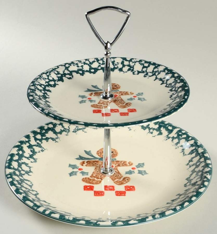Gingerbread 2 Tiered Serving Tray (Dinner & Salad Plate) by Tienshan-1