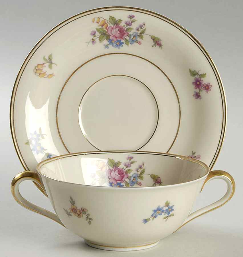 Queensrose (Smooth #159) Flat Cream Soup Bowl & Saucer Set by Tirschenreuth-1