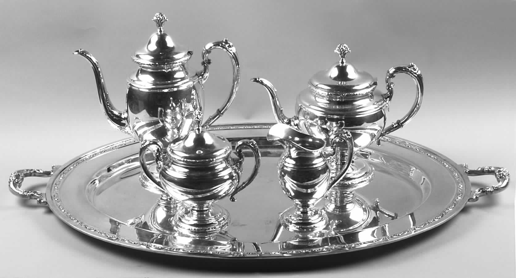 Traditional (Sterling Hollowware) 5 Piece Tea Set (SCP, STP, SCR, SSU, WTL) by Towle Silver-1