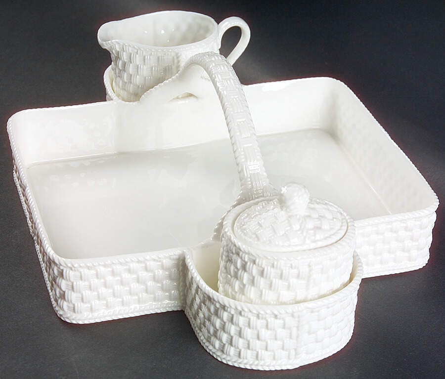 Tiffany Weave Strawberry Basket & Creamer w/Cov. Sugar by Tiffany-1